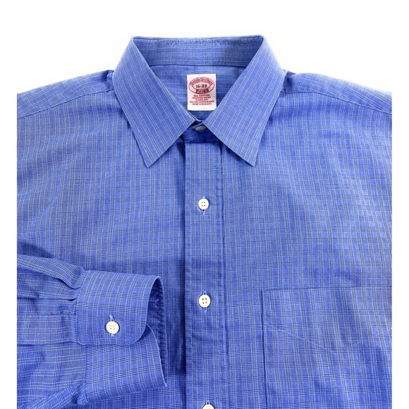 Brooks Brothers Men's Button‎ Front Pocket Cotton Blue Check Dress Shirt 16-33 - Picture 1 of 8